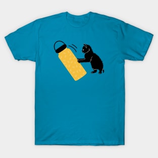 Black kitten and yellow water bottle T-Shirt